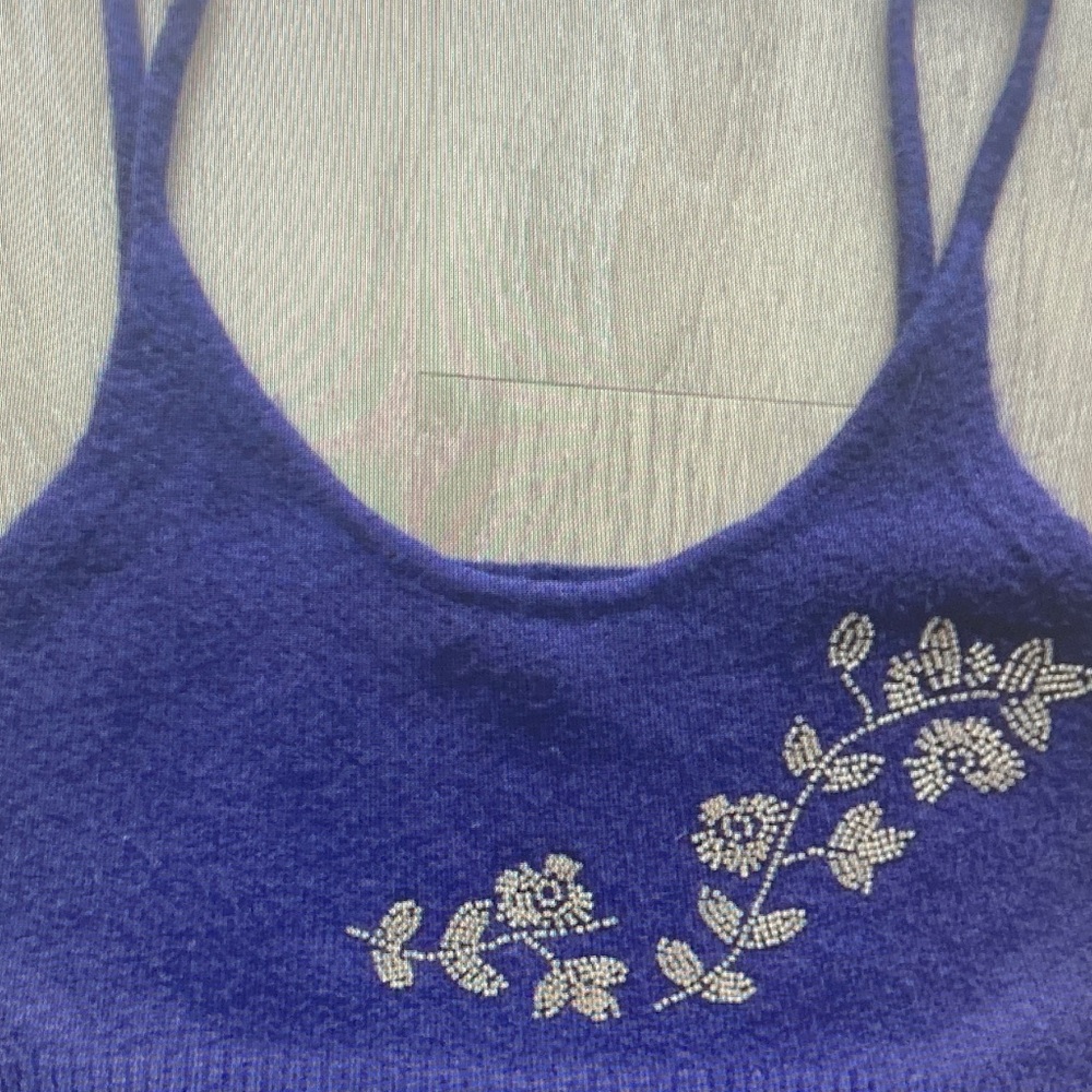 Zara Purple Beaded Floral Scoop Tank Top